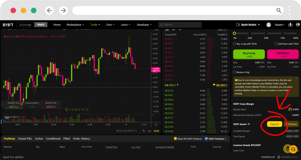 USDT storten op Apex account